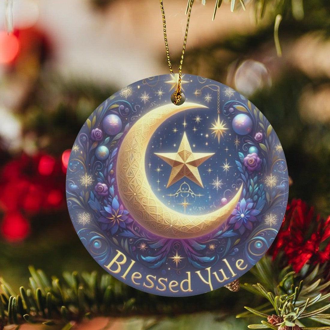 Crescent moon Ceramic Christmas Ornament for Pagan Yule Decor-MoonChildWorld