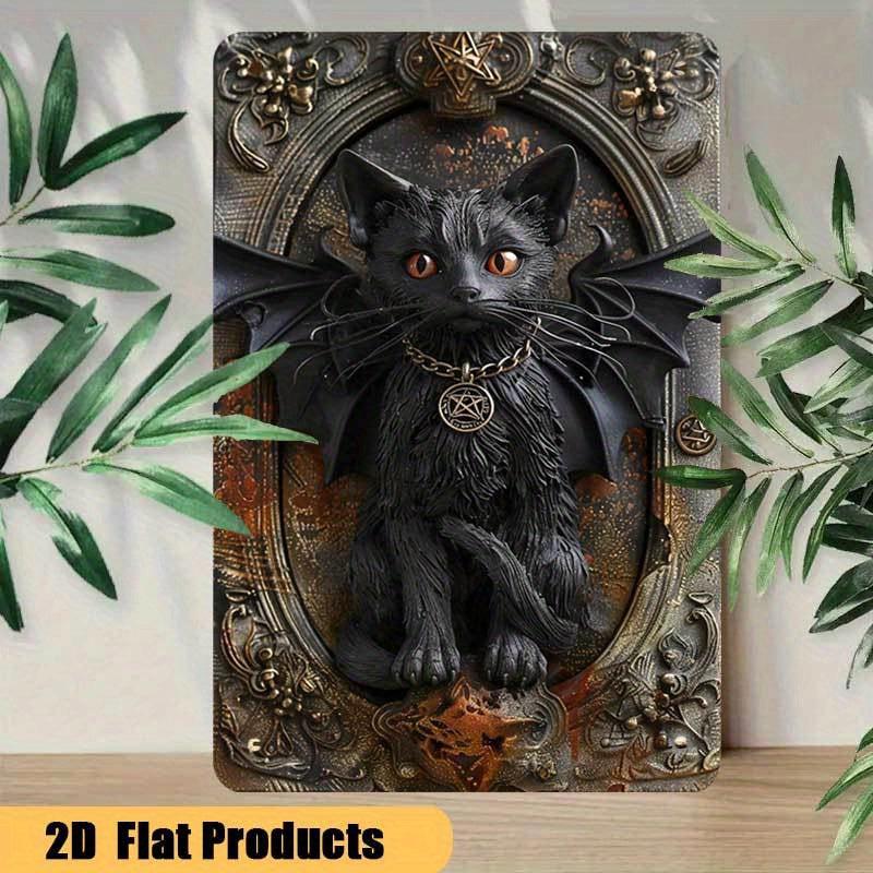 Gothic Devil Cat Wall Art Wicca Black Cat Metal Sign Witchcraft Wall Decor-MoonChildWorld