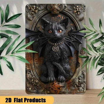 Gothic Devil Cat Wall Art Wicca Black Cat Metal Sign Witchcraft Wall Decor