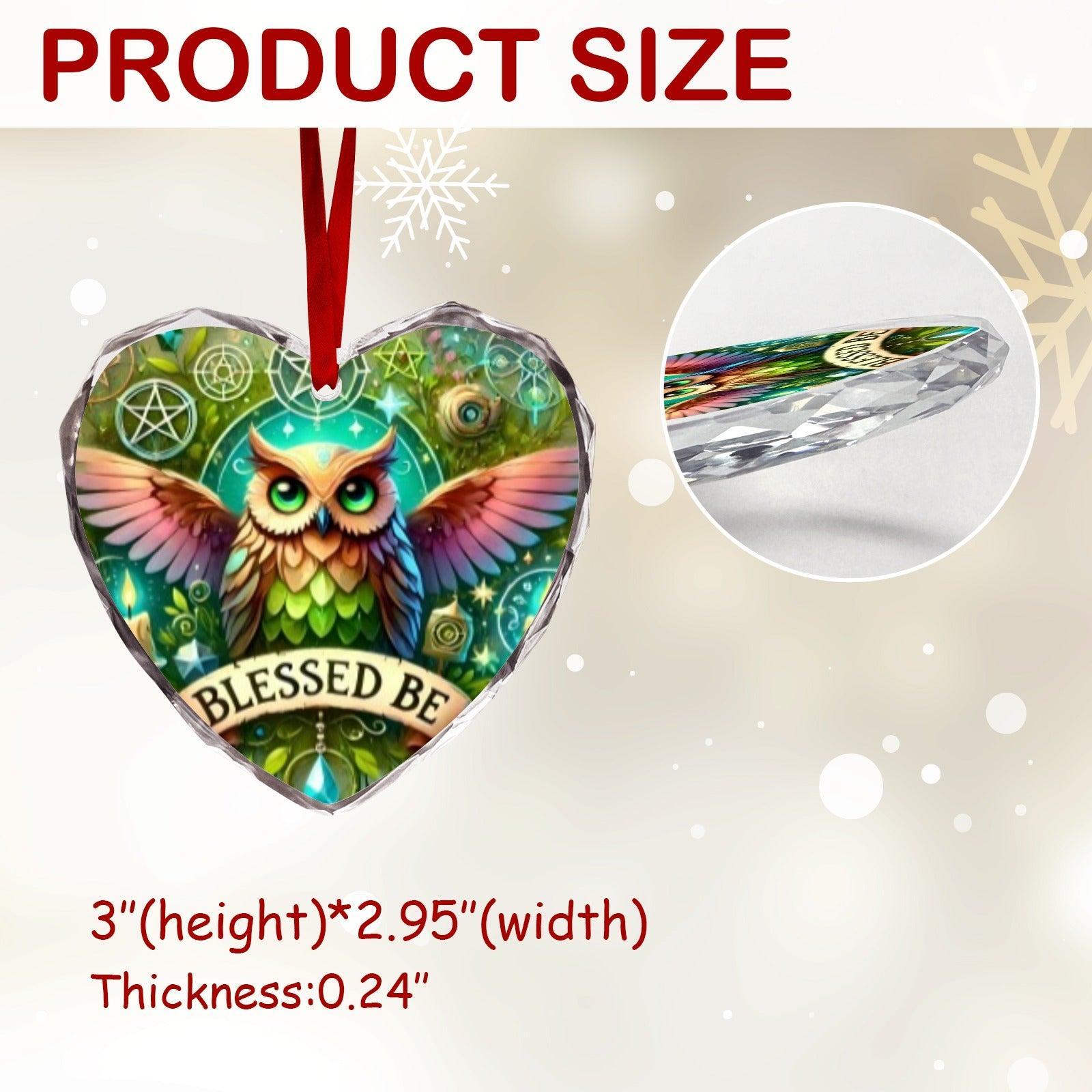 Pentacle Wicca Owl Christmas Heart-Shaped Crystal Glass Ornament-MoonChildWorld