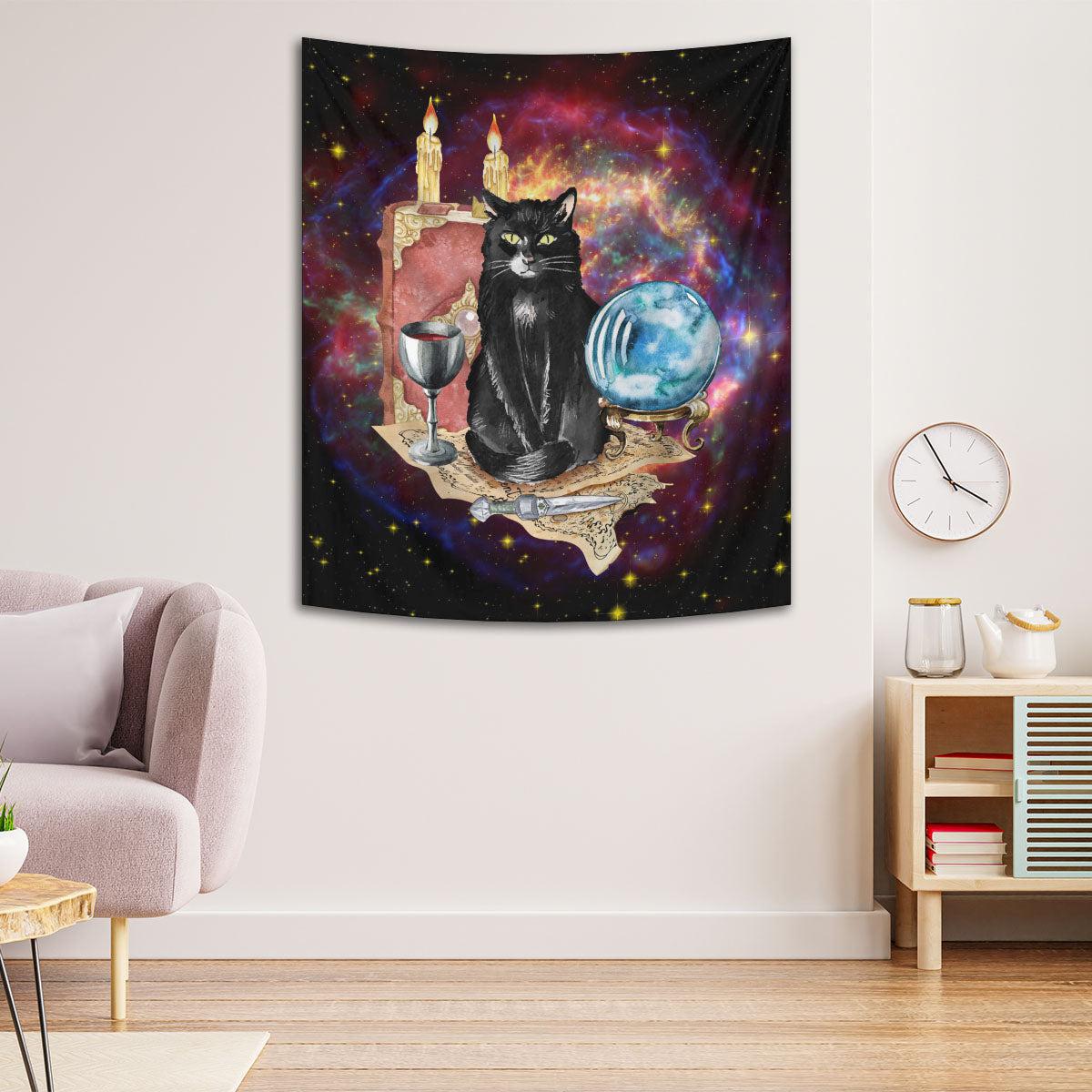 Magic Black Cat Tapestry Halloween Wall Hanging-MoonChildWorld