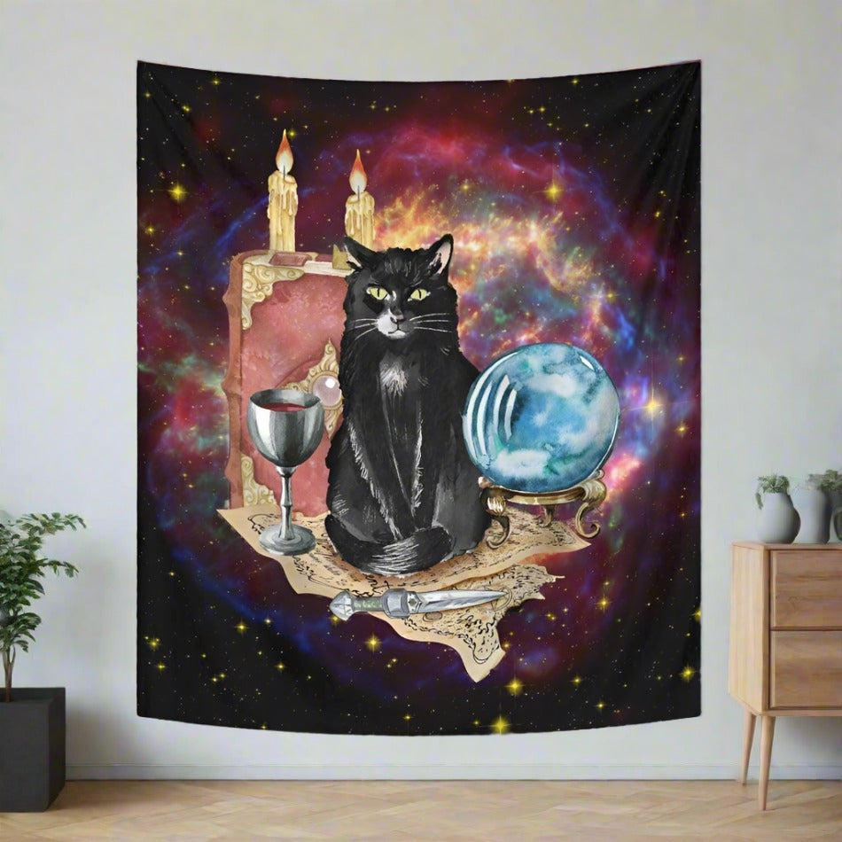 Magic Black Cat Tapestry Halloween Wall Hanging-MoonChildWorld