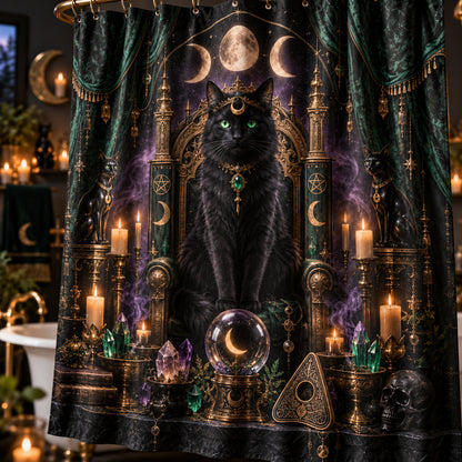 Cat Queen Shower Curtain - Gothic Throne Witchy Moon Decor, styled shot 4