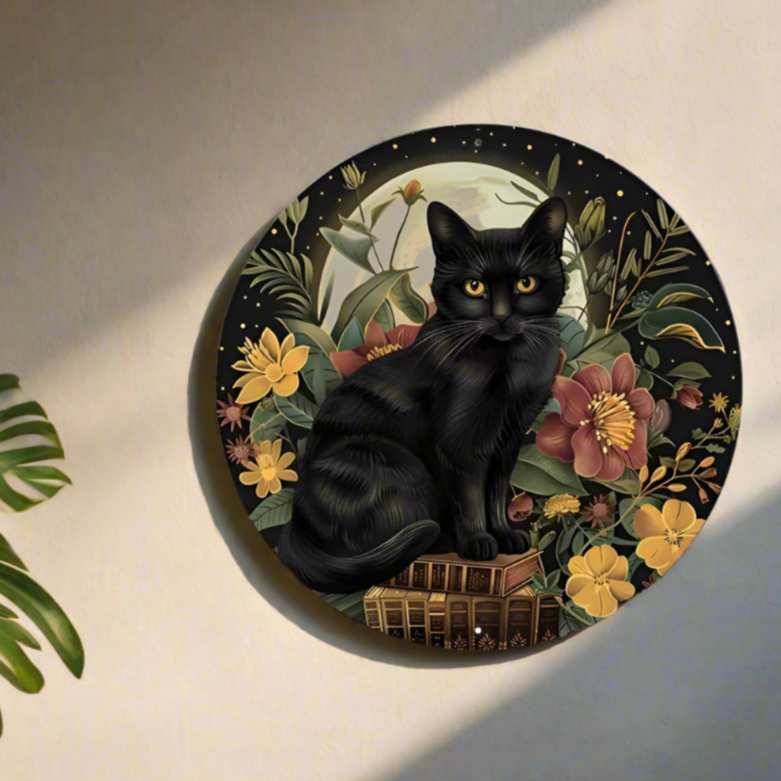 Moon Black Cat Metal Sign Wicca Home Decor-MoonChildWorld