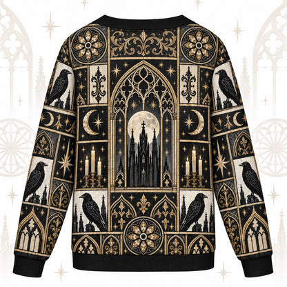 Cathedral Window Raven Gothic Patchwork Cardigan for Women Full Moon, back view