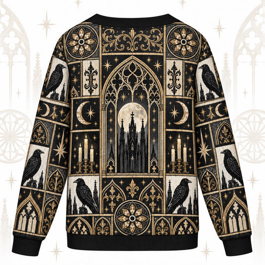 Cathedral Window Raven Gothic Patchwork Cardigan for Women Full Moon, back view