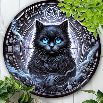 Mystic Black Cat Metal Sign Magician Cat Wall Decor-MoonChildWorld