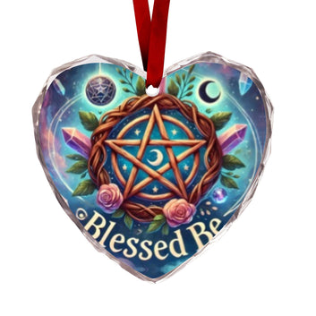 Pagan Yule Pentacle Wicca Christmas Heart-Shaped Crystal Glass Ornament