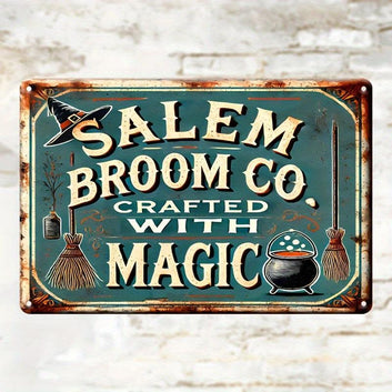 Salem Broom Co. Vintage Metal Sign Witch Wall Sign Halloween Welcome Sign