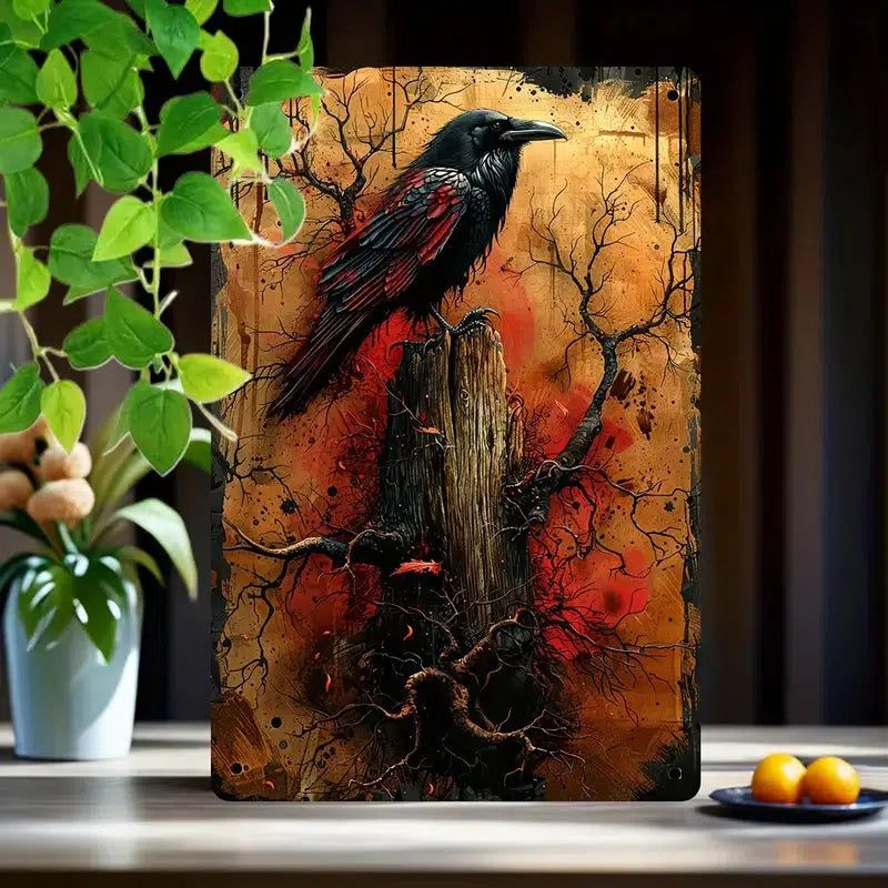 Black Raven Wall Hanging Gothic Crow Wall Art-MoonChildWorld