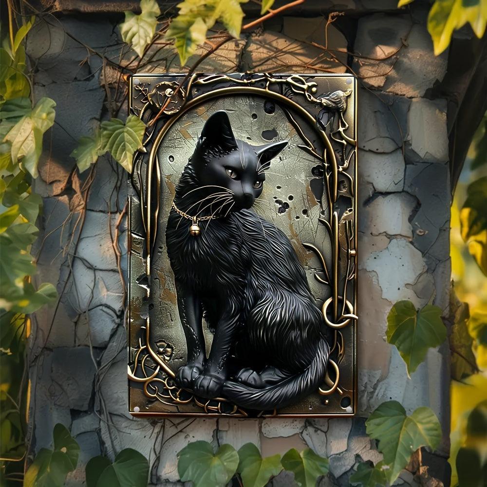 Black Cat Wall Art Occult Cat Metal Sign-MoonChildWorld