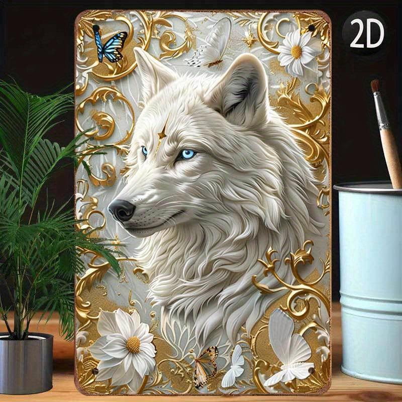 Majestic White Wolf Wall Art Spirit Wolf Metal Sign-MoonChildWorld