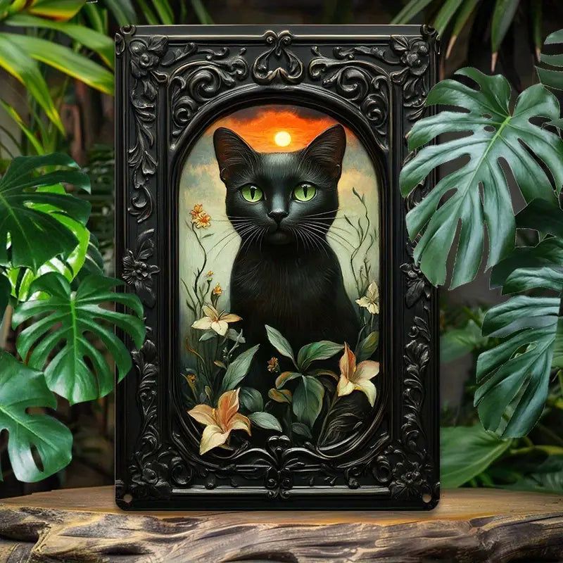 Black Cat Wall Art Occult Cat Metal Sign-MoonChildWorld