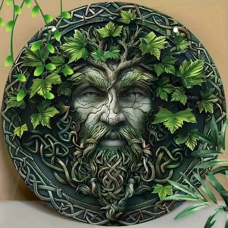 Wicca Pagan Metal Sign Celtic Green Man Forest Wall Art-MoonChildWorld