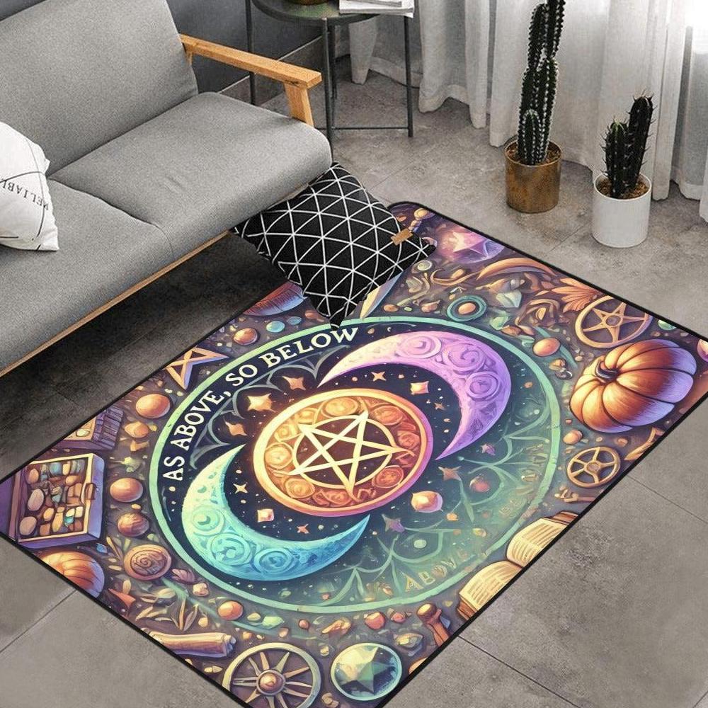 Pentacle Triple Moon Wiccan Area Rug Pagan Carpet Home Decor-MoonChildWorld