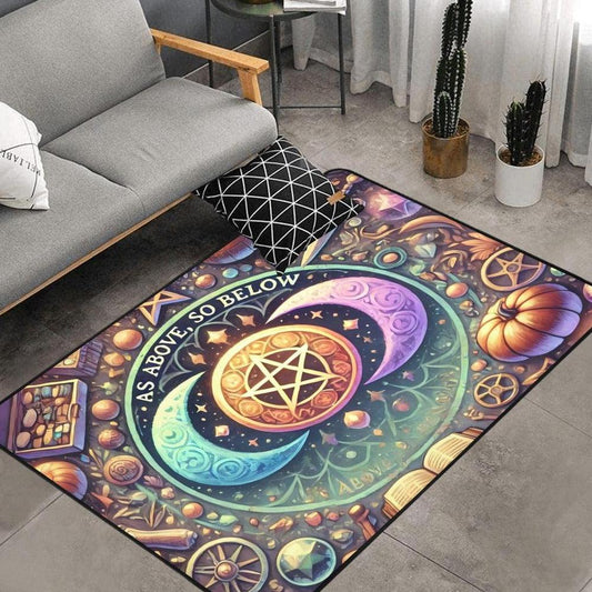 Pentacle Triple Moon Wiccan Area Rug Pagan Carpet Home Decor