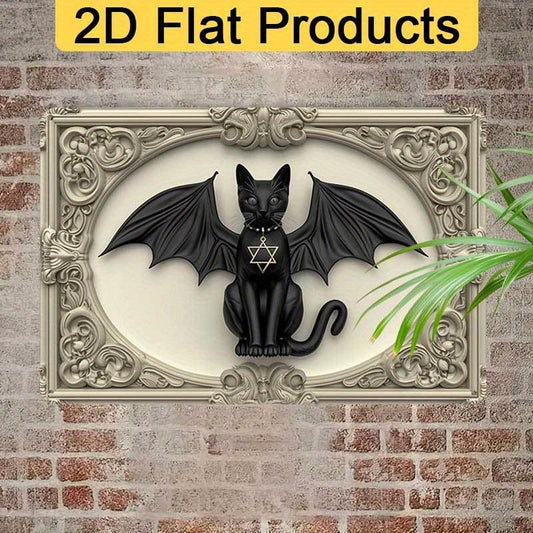 Gothic Demon Cat Wall Art Wicca Black Cat Metal Sign Witchcraft Wall Decor