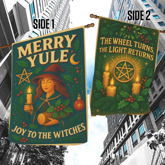 Blessed Yule Wicca Garden Flag and House Flag for Pagan Yule Home Decor