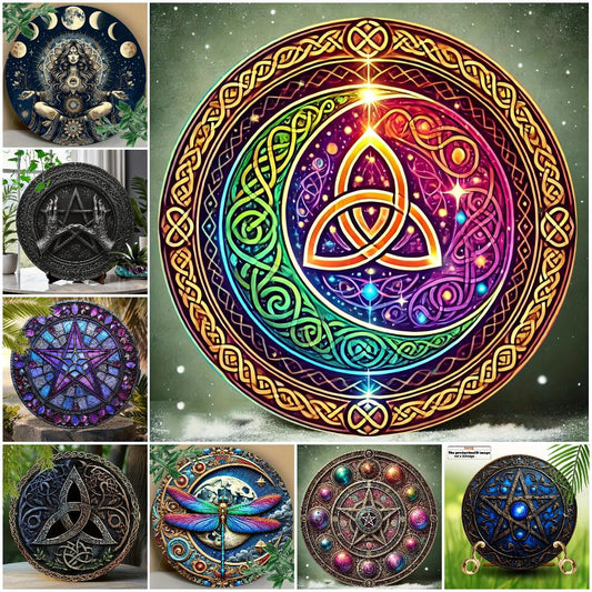 Witchcraft Celtic Pentacle Moon Metal Sign for Wicca Pagan Home Decor