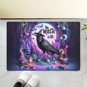 Witchy Raven Doormat Gothic Crow Doormat for Halloween