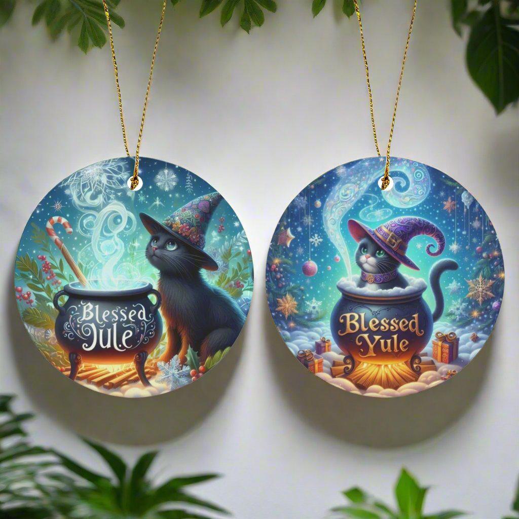 Black cat Ceramic Christmas Ornament for Yule Tree Decorations-MoonChildWorld