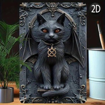 Gothic Devil Cat Wall Art Wicca Black Cat Metal Sign Witchcraft Wall Decor-MoonChildWorld