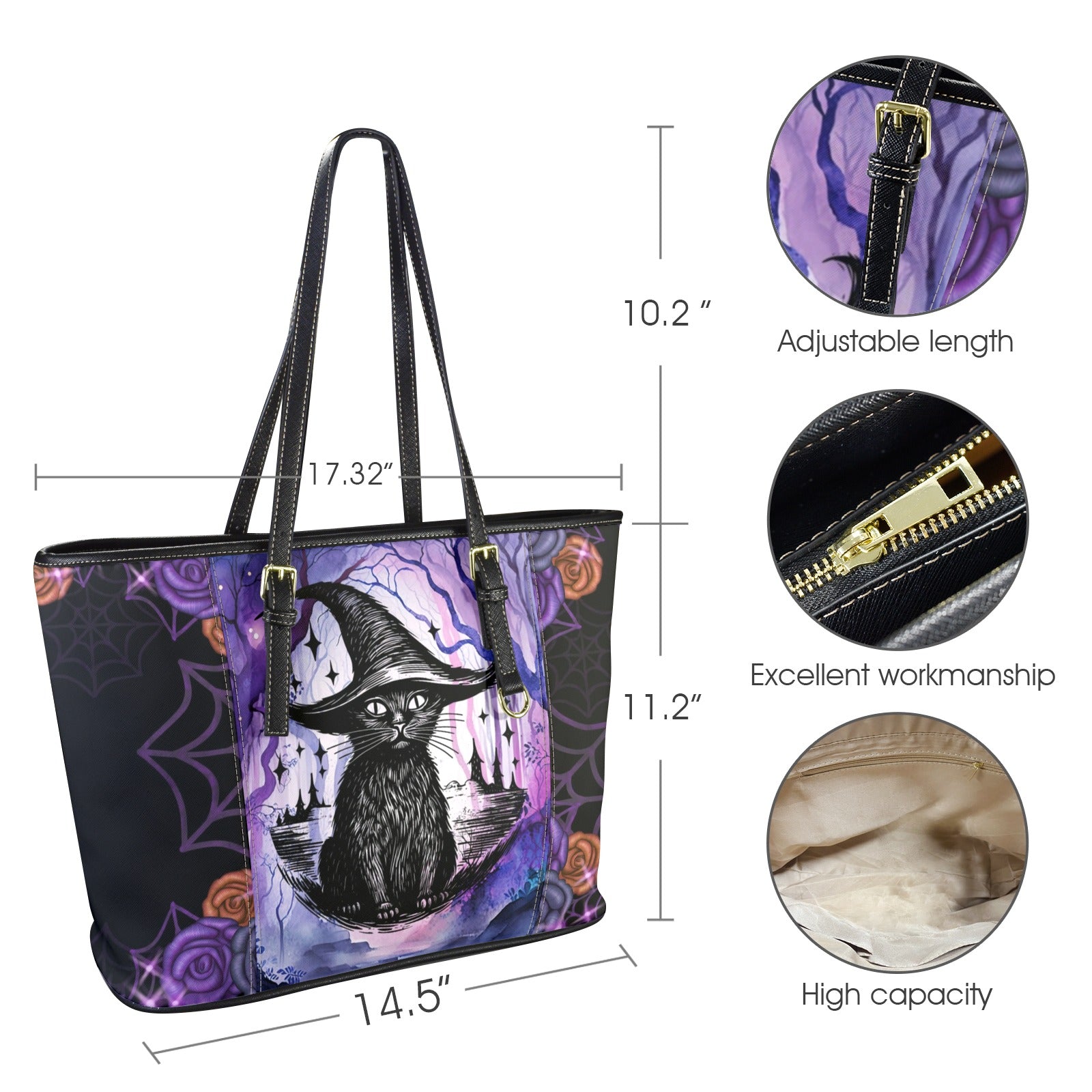 Gothic black cat Halloween Tote Bag-MoonChildWorld