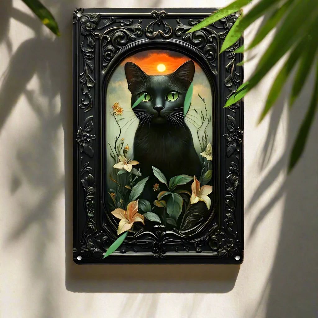 Black Cat Wall Art Occult Cat Metal Sign-MoonChildWorld