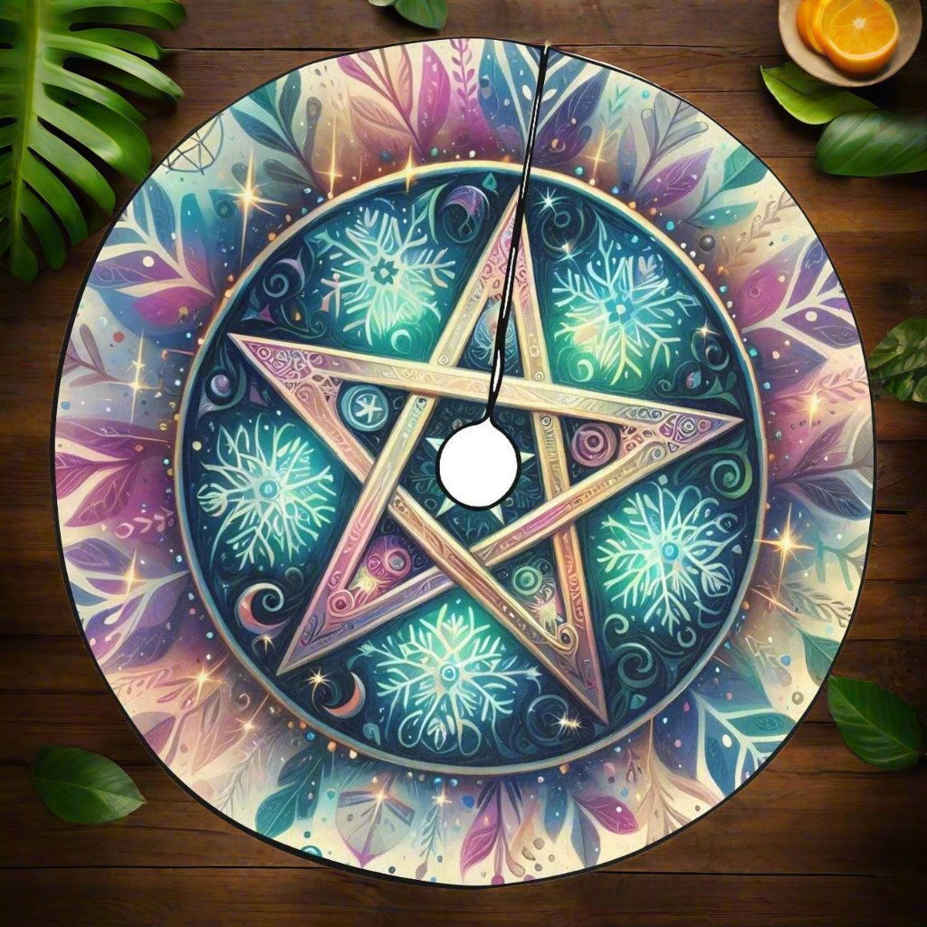 Magic Pentacle Wicca Pagan Christmas Tree Skirt for Yule Decor-MoonChildWorld