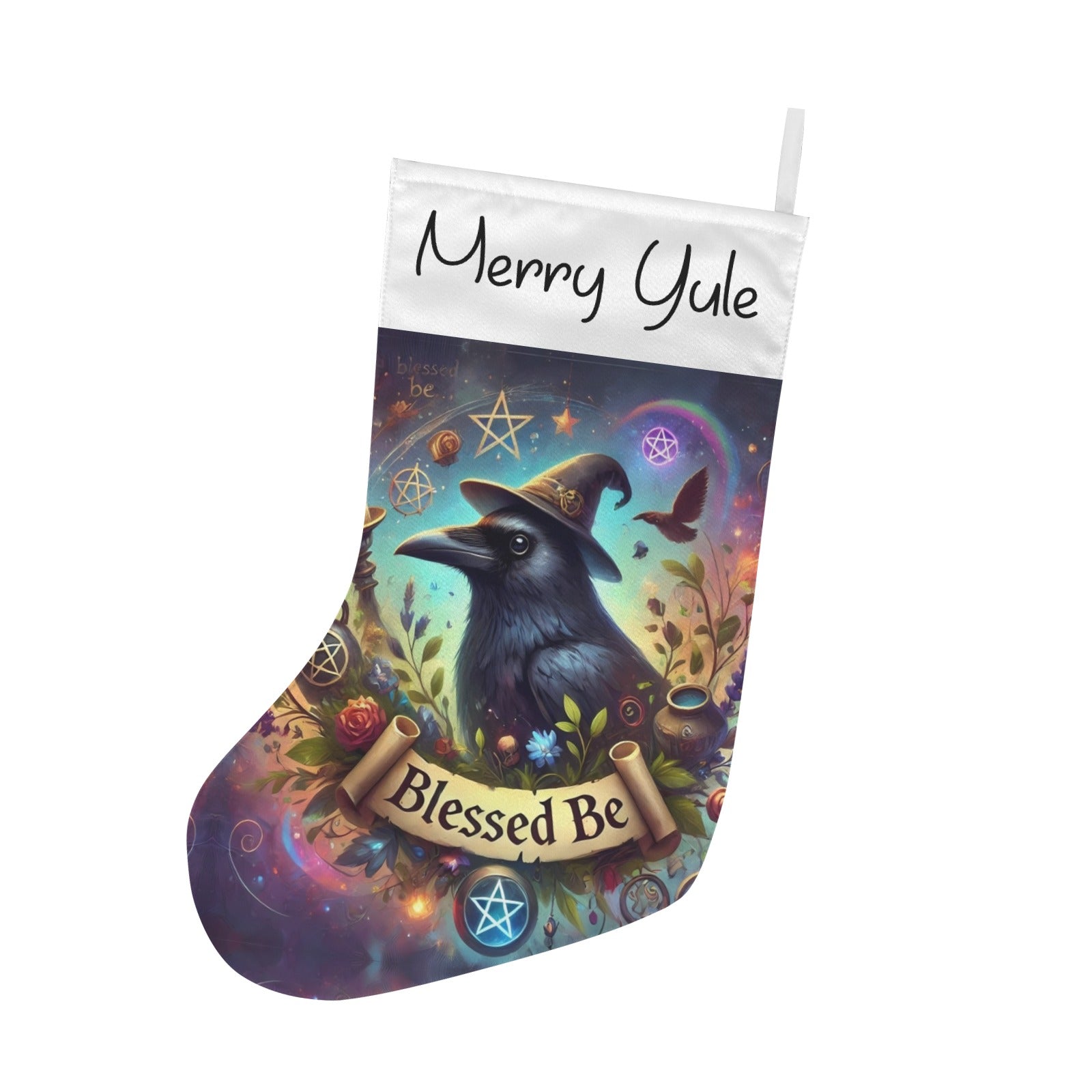 Merry Yule Witchy Raven Christmas Stocking for Yule Decorations-MoonChildWorld