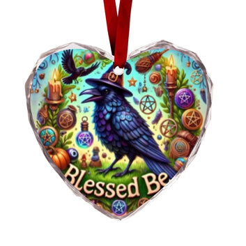 Witchy Raven Gothic Crow Christmas Heart-Shaped Crystal Glass Ornament