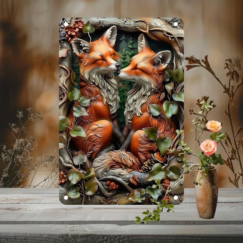 Foxes in Forest Wall Art Fox Metal Sign for Spirit Animal Home Decor-MoonChildWorld