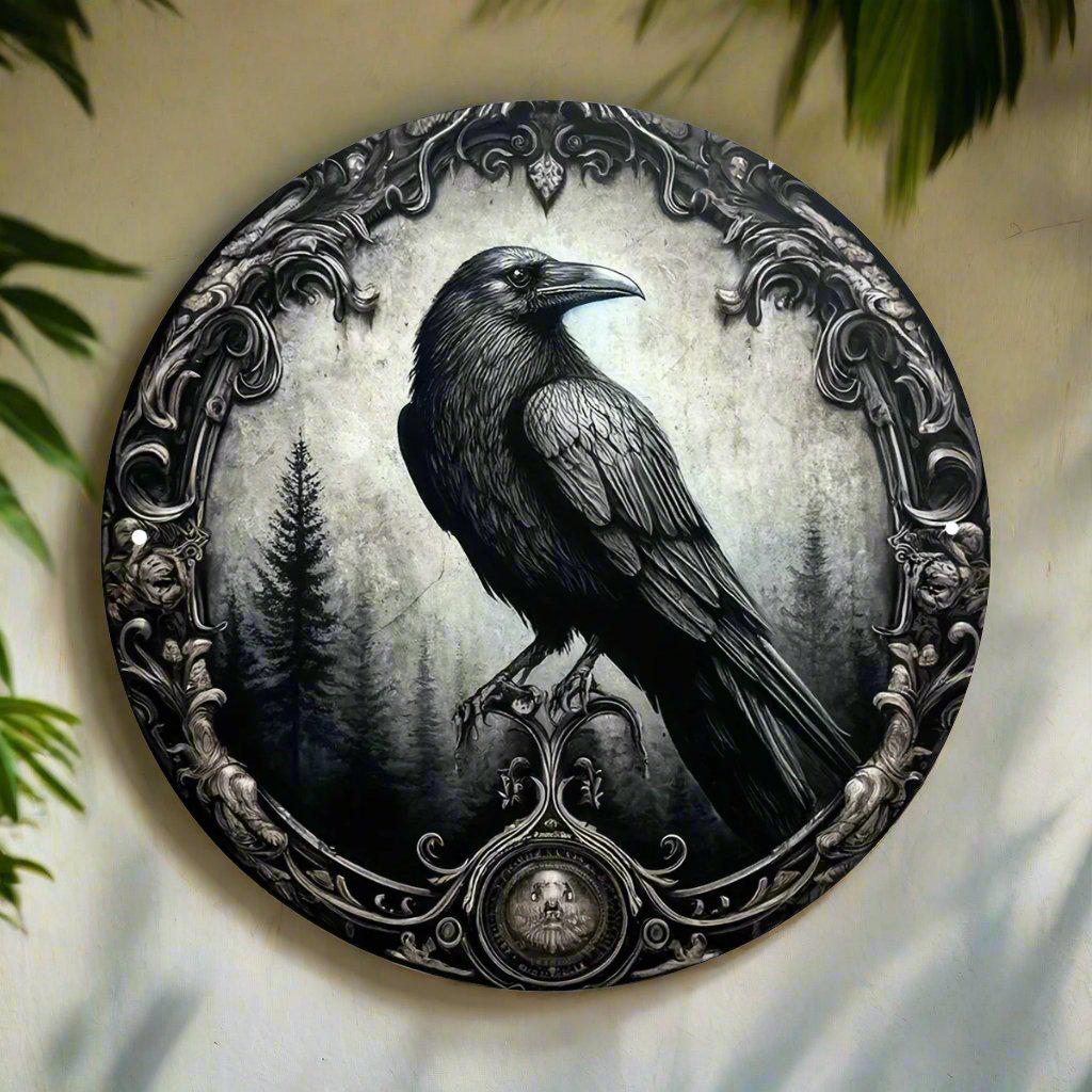 Gothic Crow Metal Sign Black Raven Metal Sign-MoonChildWorld