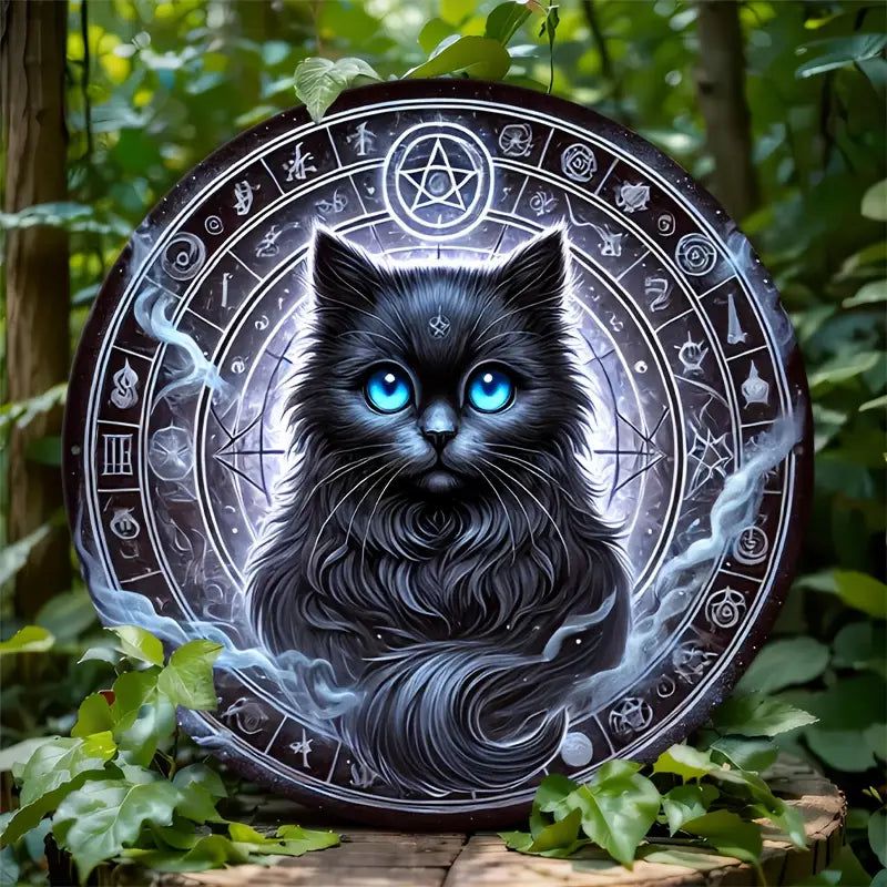 Mystic Black Cat Metal Sign Magician Cat Wall Decor-MoonChildWorld