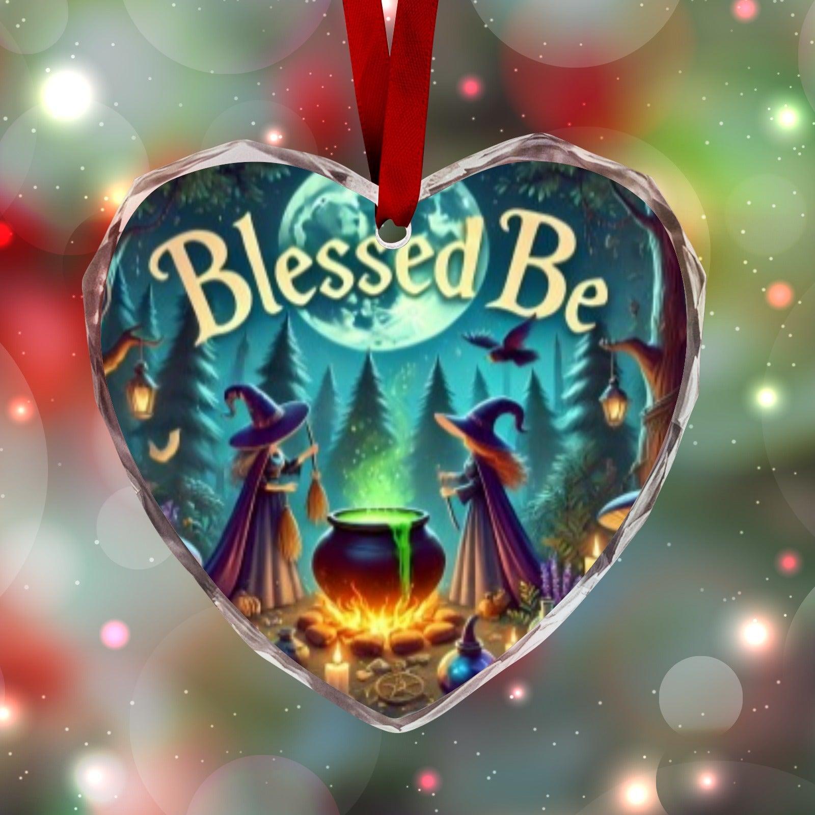 Halloween Cauldron Witch Christmas Heart-Shaped Crystal Glass Ornament-MoonChildWorld