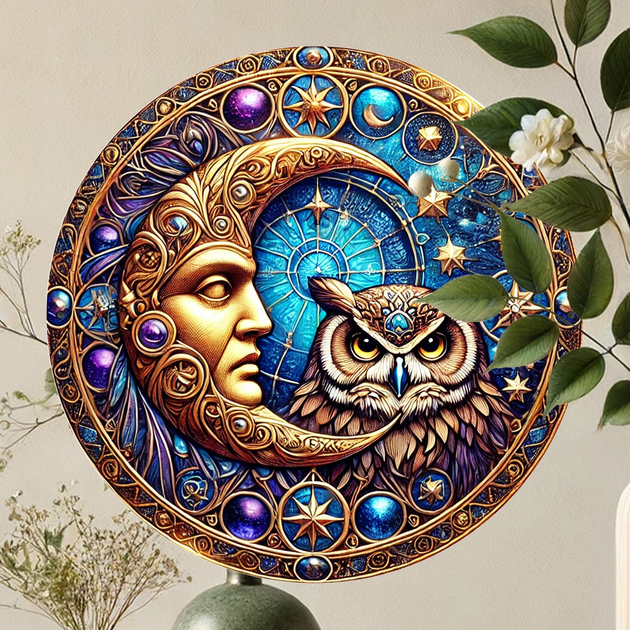 Owl and Moon Wall Art Mystical Wall Decor-MoonChildWorld