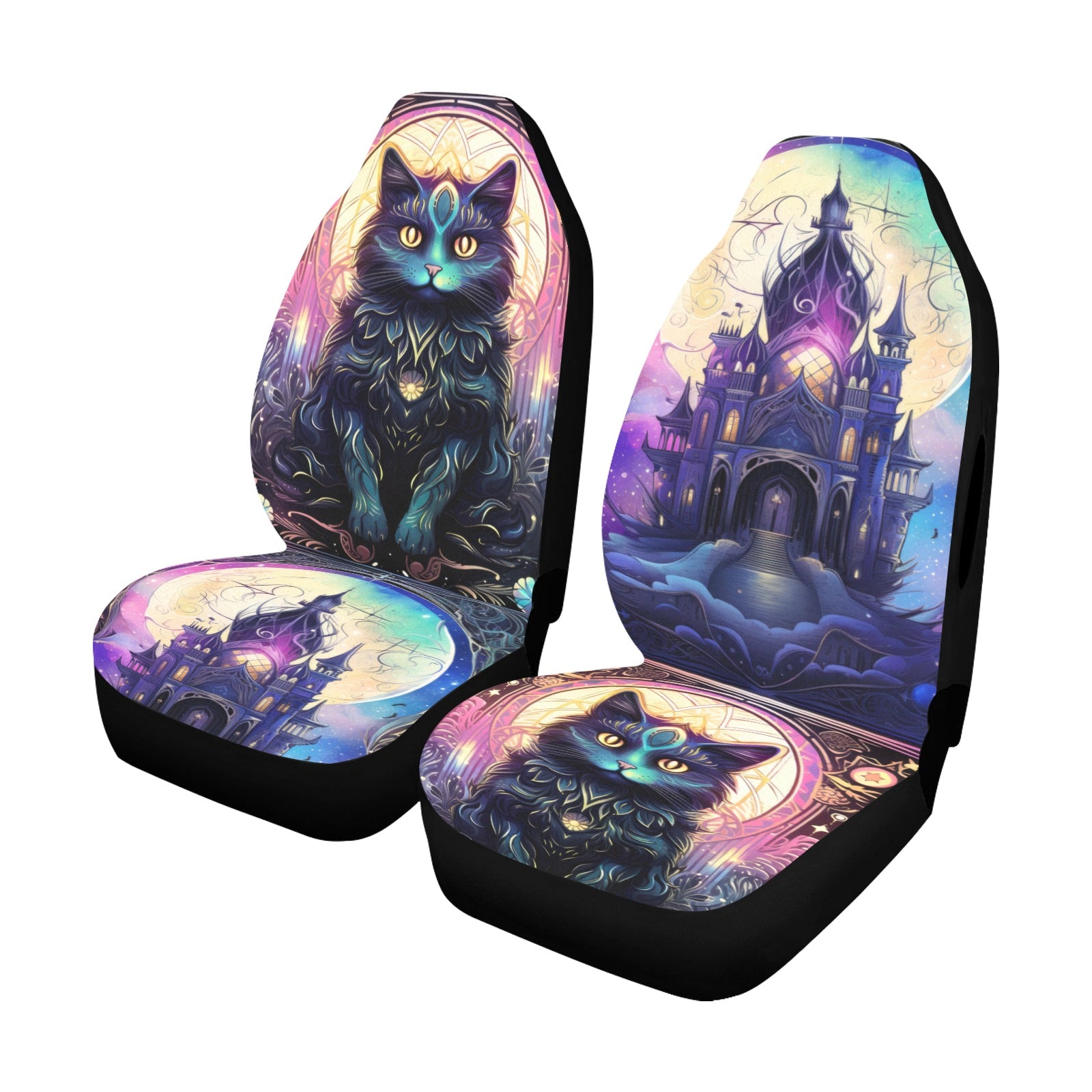 Halloween House Witchy Cat Car Seat Covers-MoonChildWorld