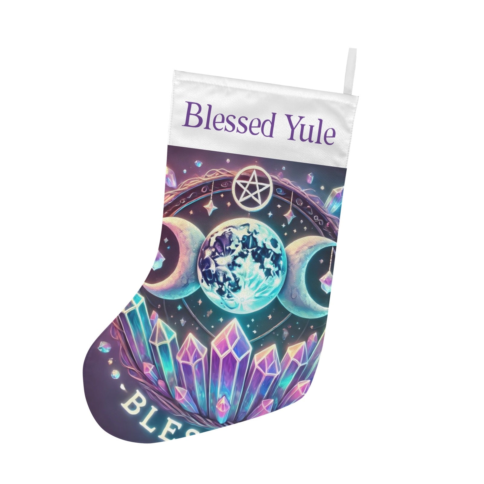 Blessed Yule Triple Moon Wicca Christmas Stocking for Yule Decorations-MoonChildWorld