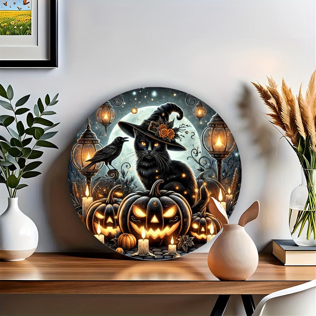 Spooky Halloween Wall Art Black Cat Metal Sign Halloween Decoration-MoonChildWorld