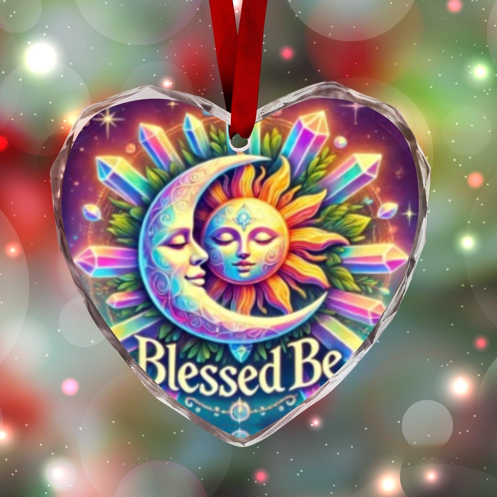 Celestial Sun Moon Pagan Yule Heart-Shaped Crystal Glass Ornament-MoonChildWorld