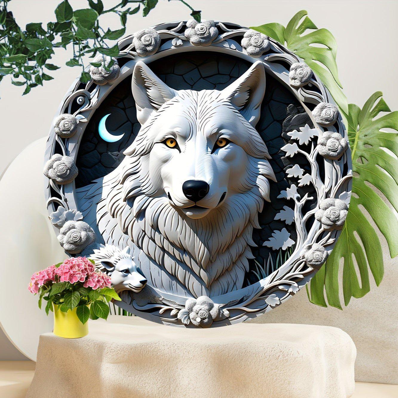 White Wolf Metal Sign Spirit Animal Wall Art-MoonChildWorld