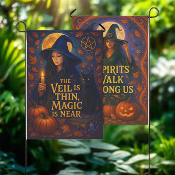 Halloween Witch Garden Flag and House Flag for Pagan Samhain Home Decor