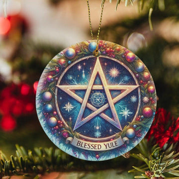 Pagan Pentacle Ceramic Christmas Ornament-MoonChildWorld