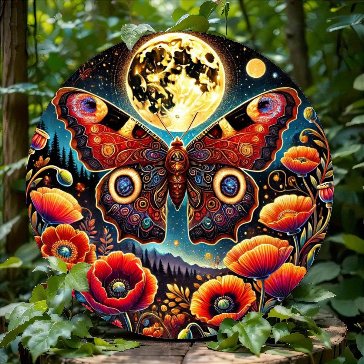 Moon and Butterfly Wall Art Lunar Moth Metal Sign-MoonChildWorld