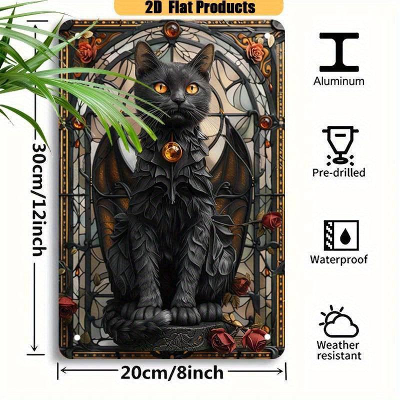 Winged Cat Wall Art Black Cat Metal Sign Gothic Witchcraft Wall Decor-MoonChildWorld