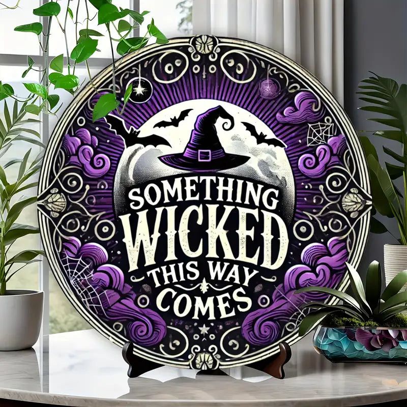 Something Wicked Gothic Witch Metal Sign Halloween Home Decor-MoonChildWorld