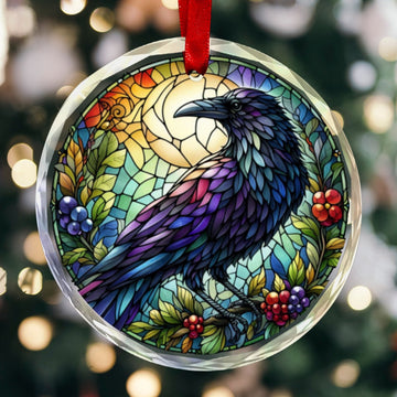 Gothic Crow Christmas Ornament Black Raven Glass Christmas Ornament-MoonChildWorld