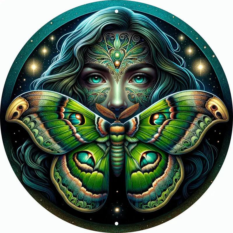 Mystical Butterfly and Goddess Metal Sign Luna Moth Wall Art Sign-MoonChildWorld