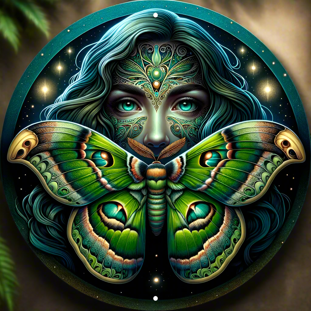 Mystical Butterfly and Goddess Metal Sign Luna Moth Wall Art Sign-MoonChildWorld