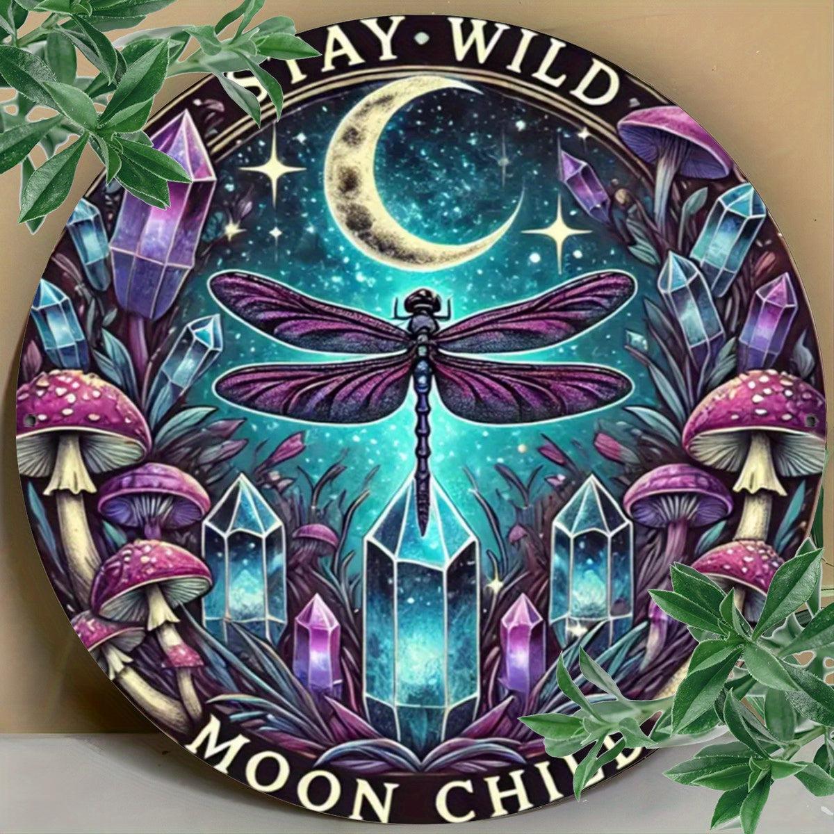 Stay Wild Moon Child Metal Sign Witchy Dragonfly Wall Decoration-MoonChildWorld